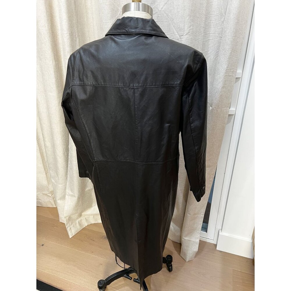 Vintage Y2K Longline Leather Coat Sz 16 Espresso Dark Brown - Picture 6 of 9
